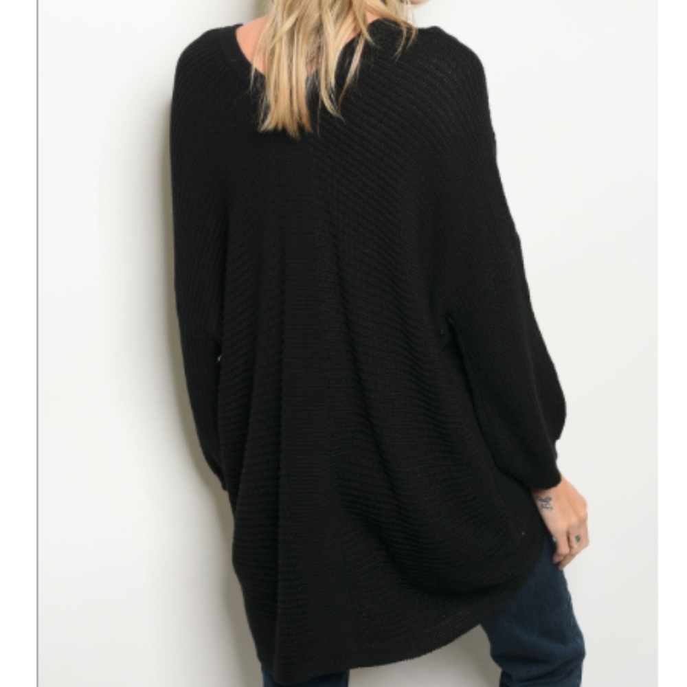 Black Lace-up Relaxed Fit Sweater - Picture 2 of 2